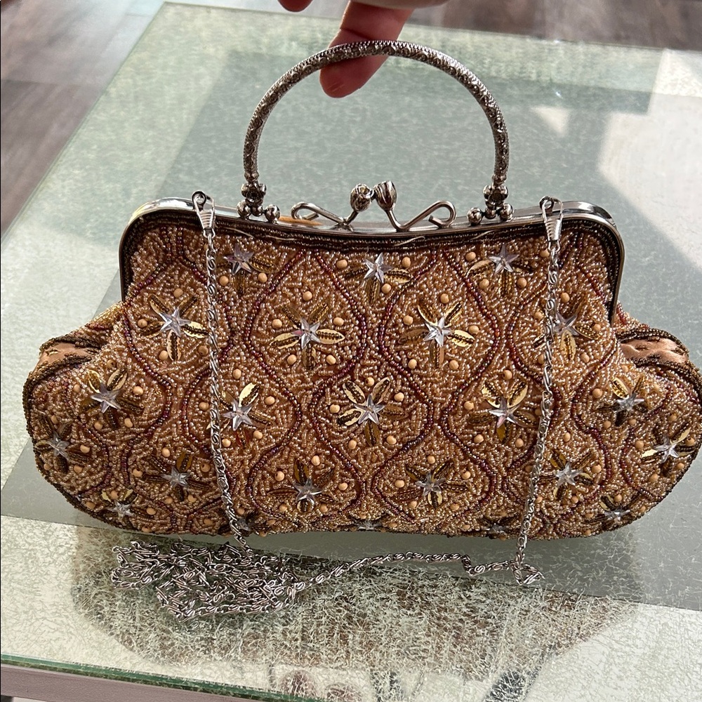 Elegant Gold Beaded Evening Clutch